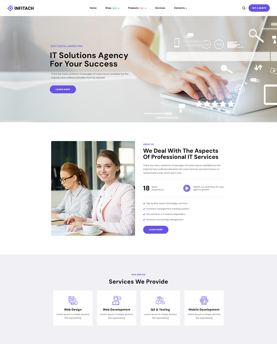 Infitach - IT Solutions and Service Elementor WordPress Responsive Theme