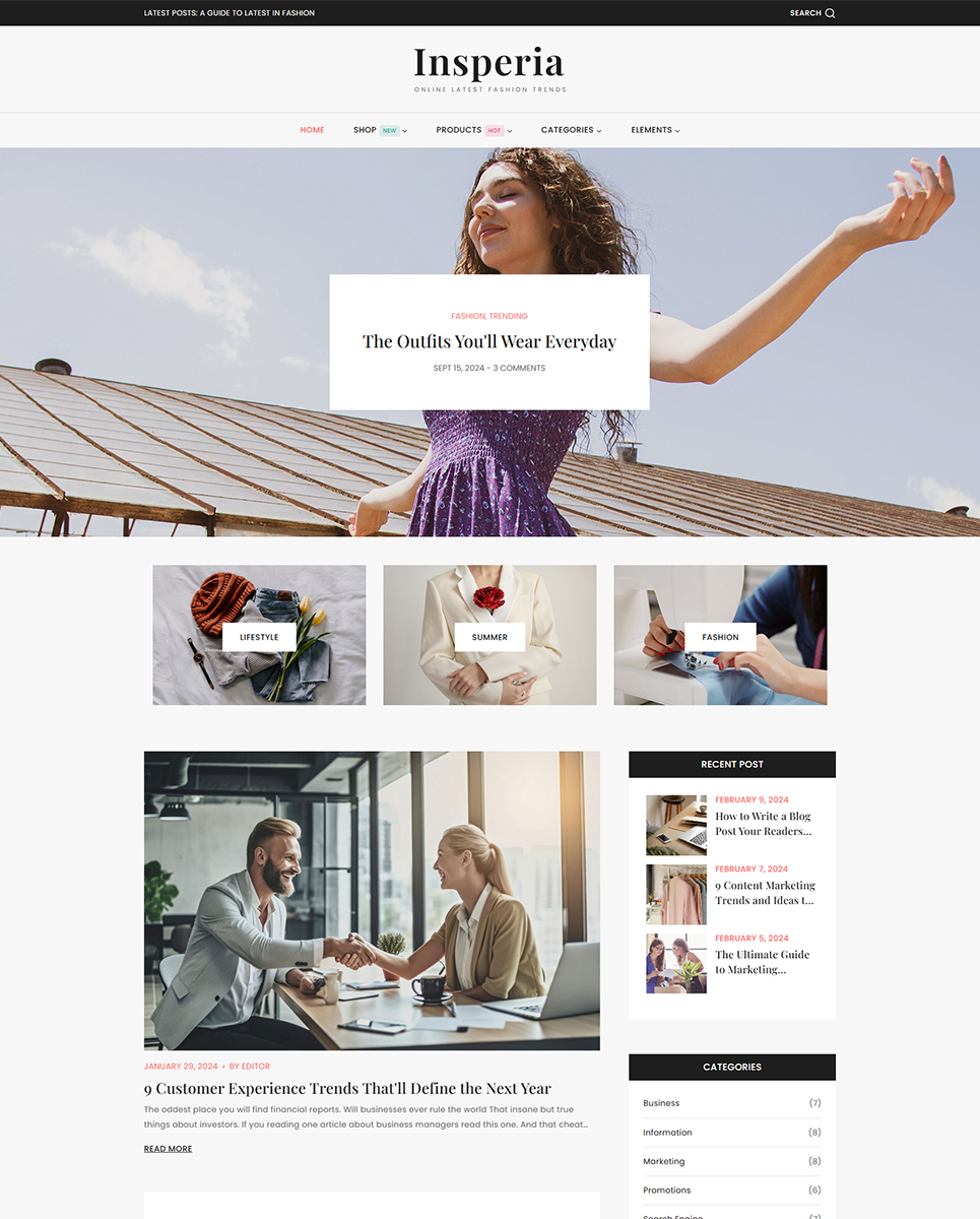 Insperia - Lifestyle & Fashion Blog Elementor WordPress Responsive Theme