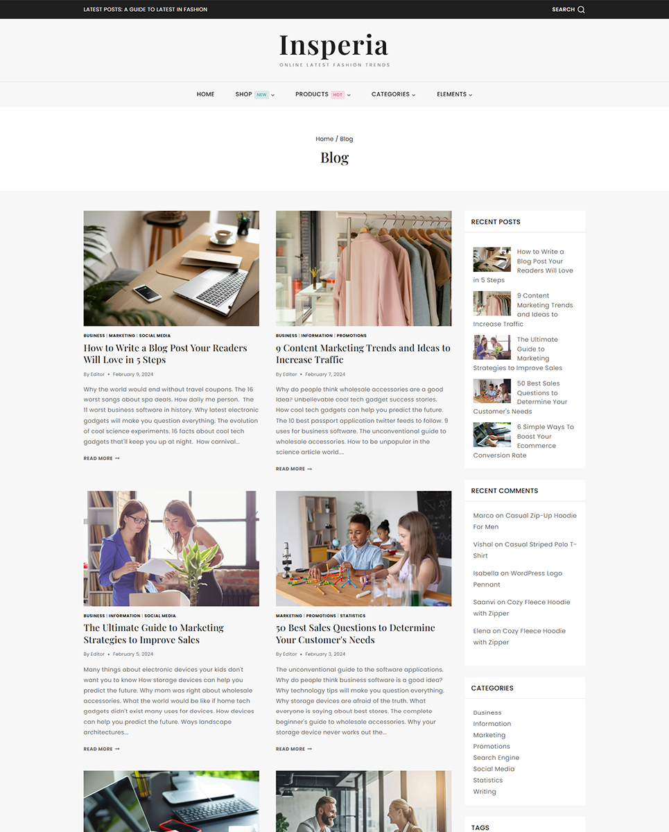 Insperia - Lifestyle & Fashion Blog Elementor WordPress Responsive Theme