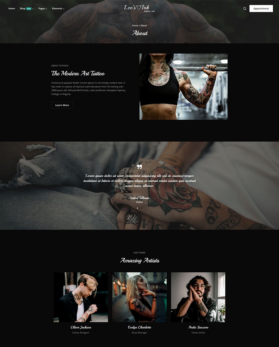 Leoink - Creative Tattoo Studio Elementor Wordpress Responsive Theme