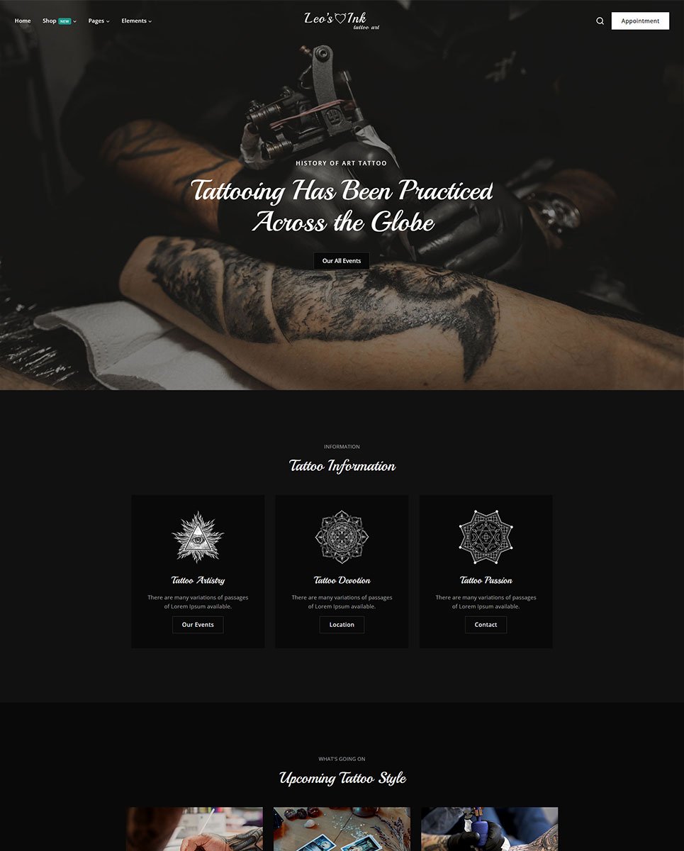 Leoink - Creative Tattoo Studio Elementor Wordpress Responsive Theme