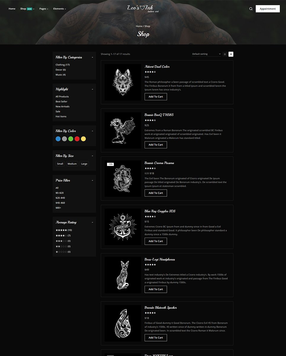 Leoink - Creative Tattoo Studio Elementor Wordpress Responsive Theme