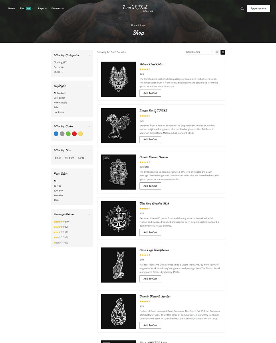 Leoink - Creative Tattoo Studio Elementor Wordpress Responsive Theme