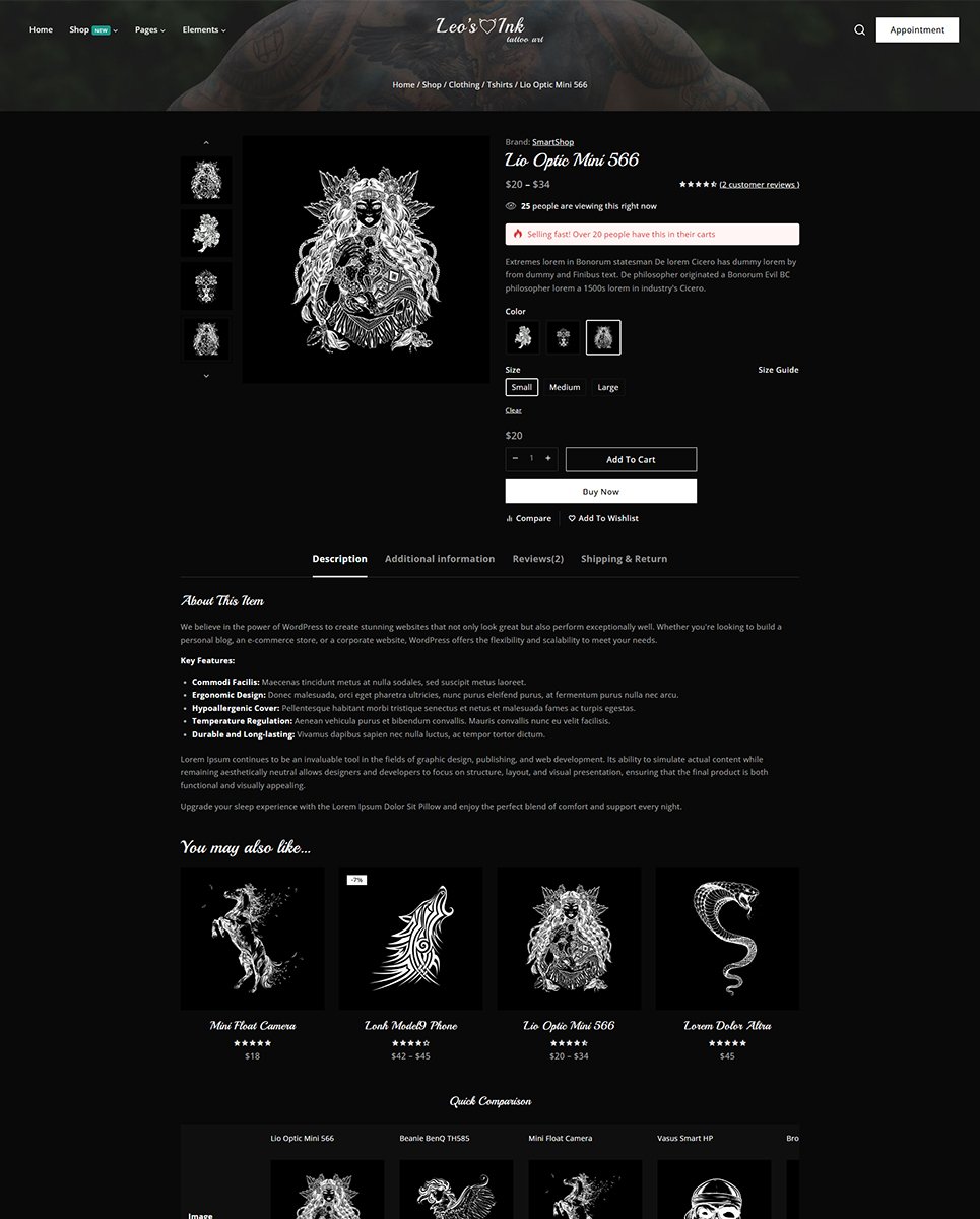Leoink - Creative Tattoo Studio Elementor Wordpress Responsive Theme
