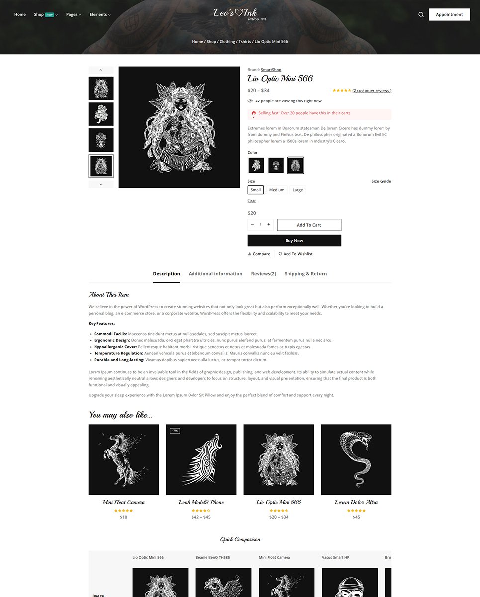 Leoink - Creative Tattoo Studio Elementor Wordpress Responsive Theme