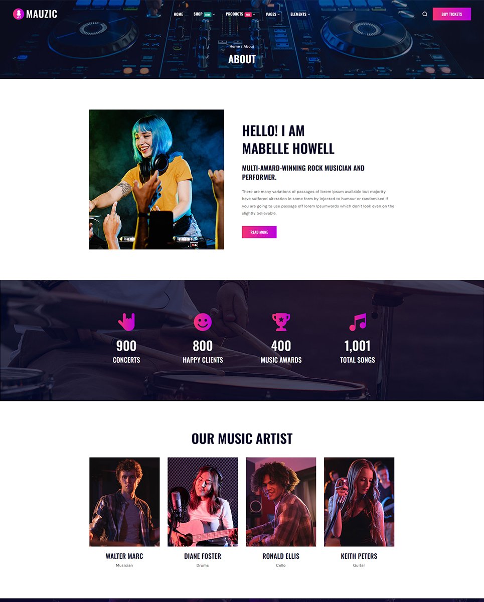 Mauzic - Music Artist Elementor WordPress Responsive Theme