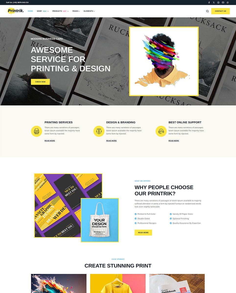 Printrik - Printing & Design Service Elementor WordPress Responsive Theme