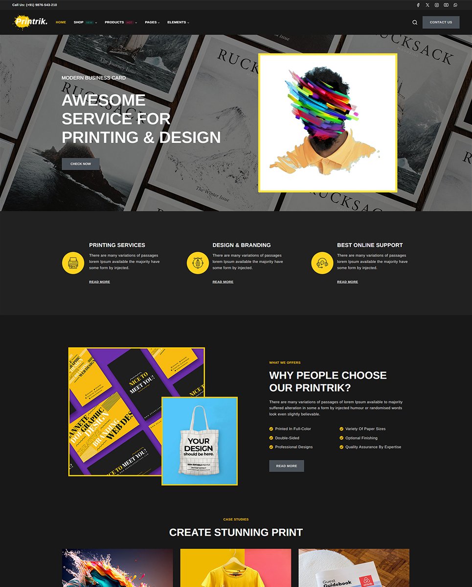 Printrik - Printing & Design Service Elementor WordPress Responsive Theme