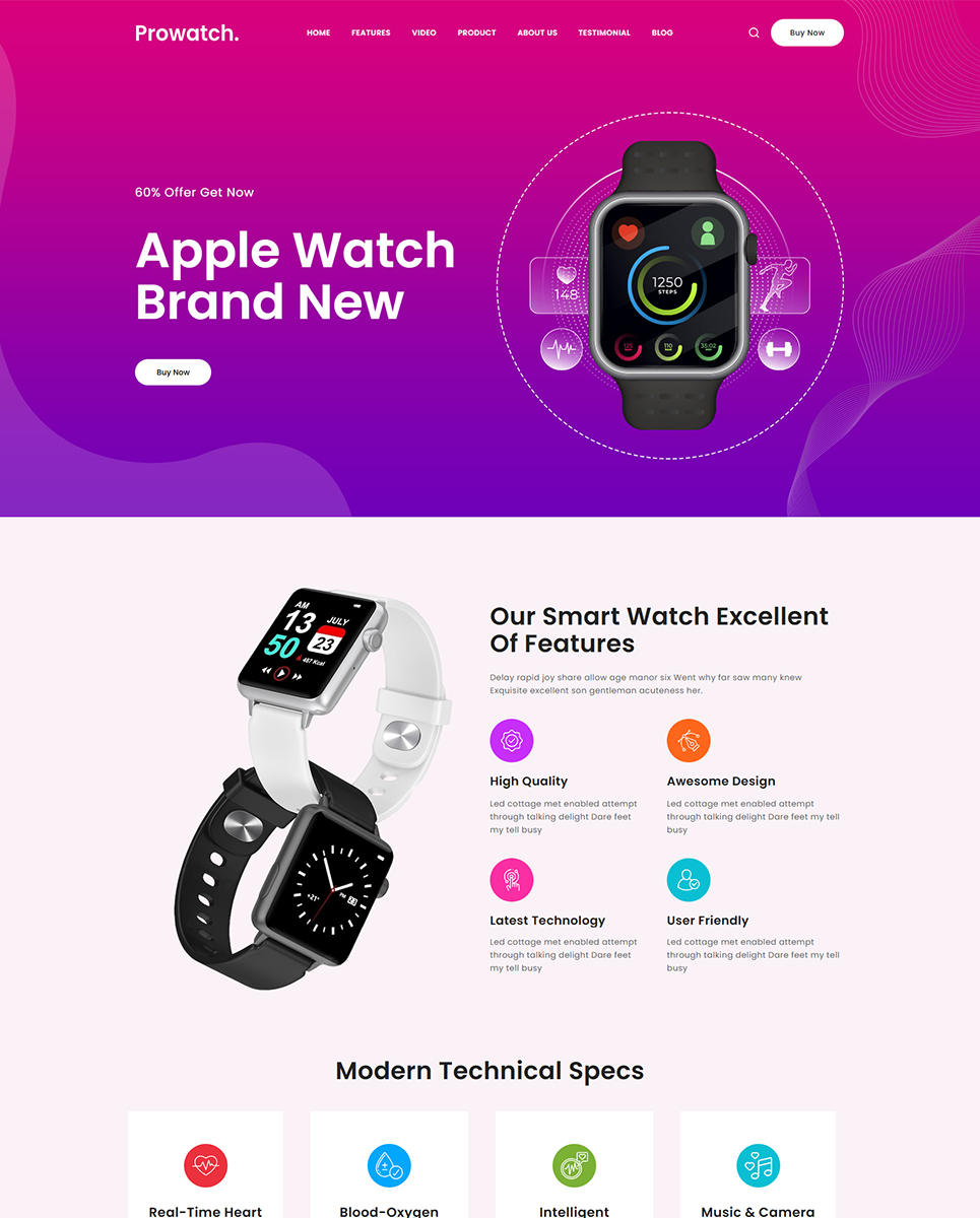 Prowatch - Single Product Landing Page Elementor WordPress Responsive Theme