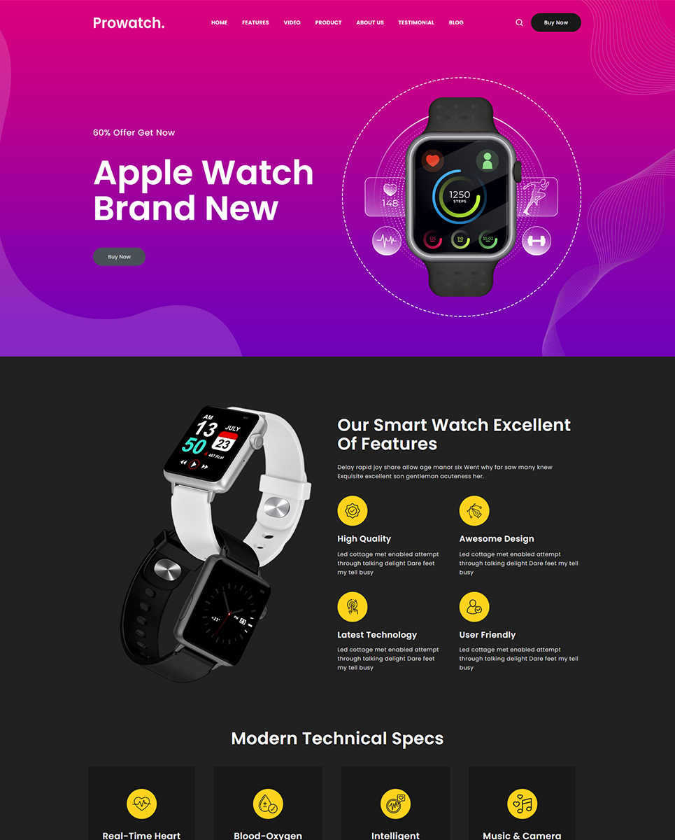 Prowatch - Single Product Landing Page Elementor WordPress Responsive Theme