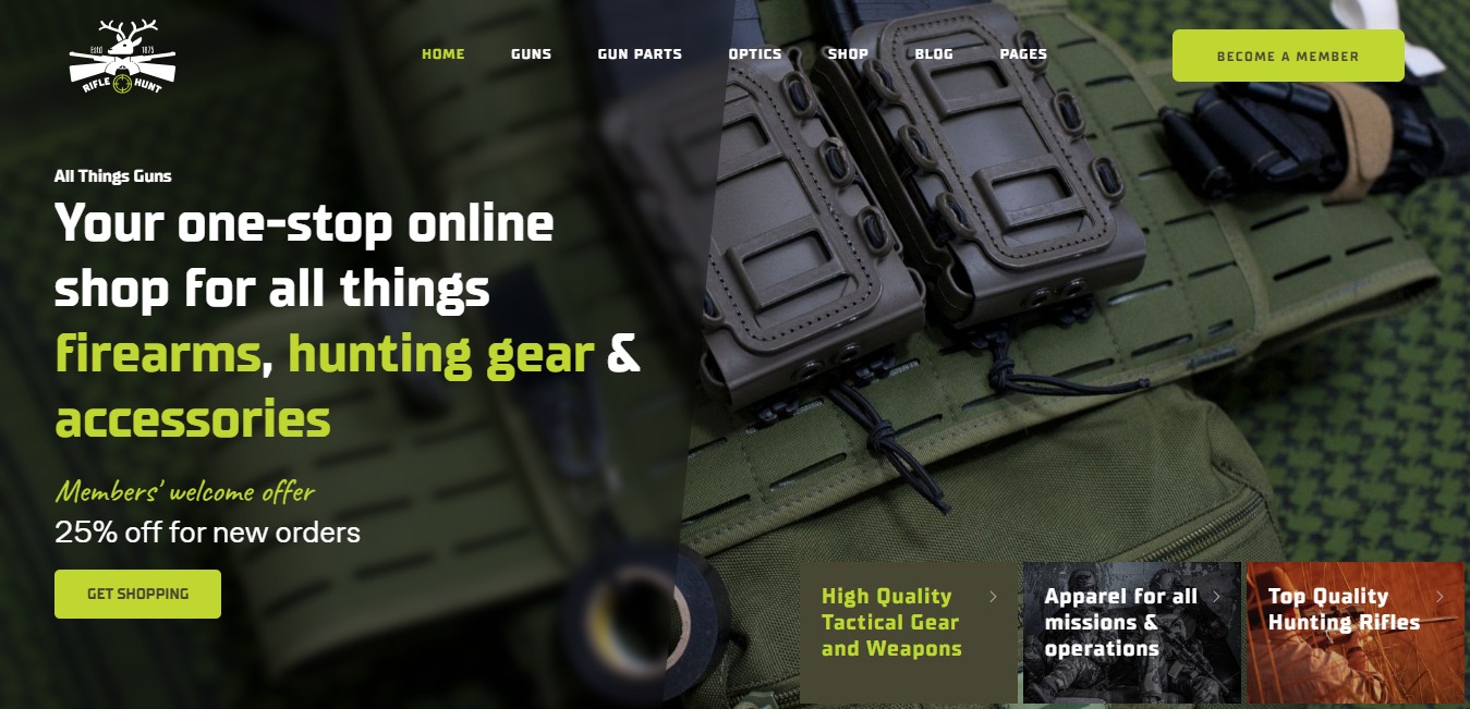 Rifle Hunt Gun Shop Woocommerce WordPress Theme