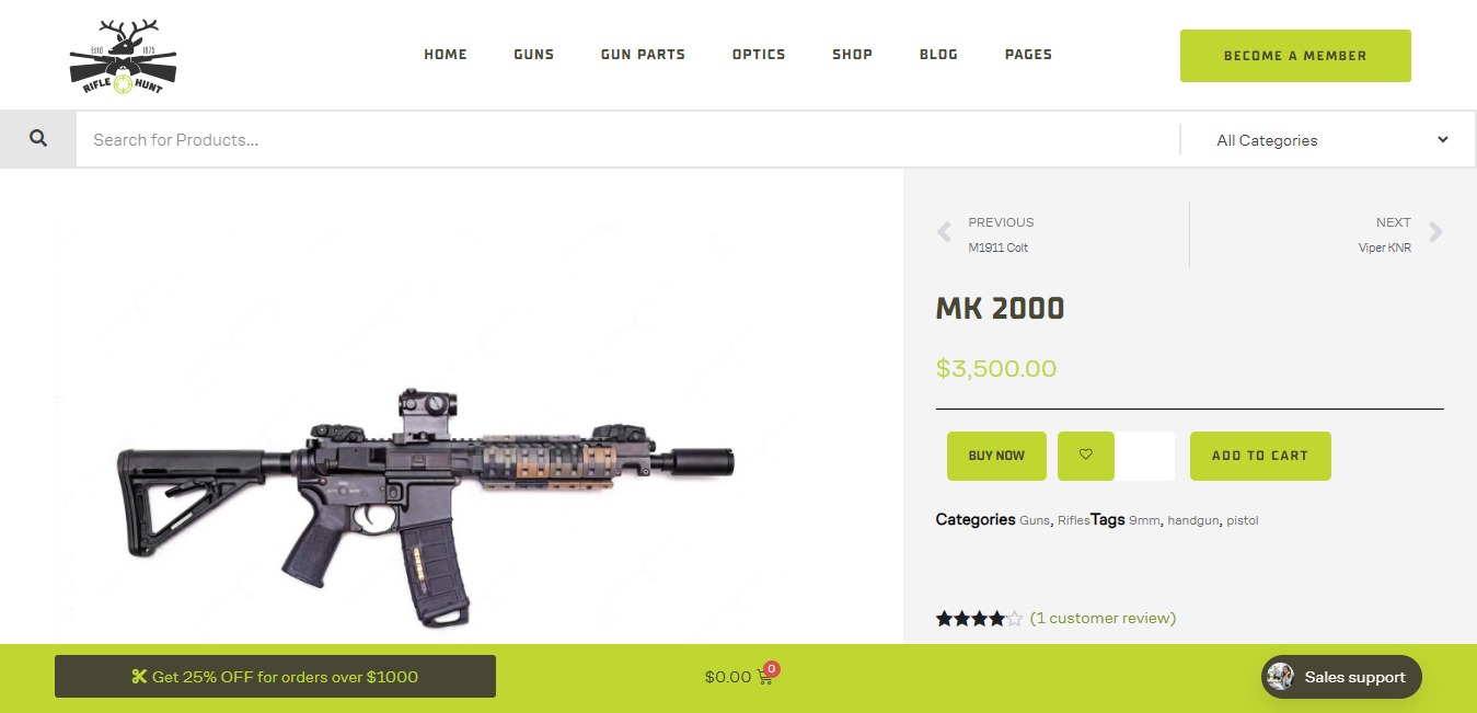 Rifle Hunt Gun Shop Woocommerce WordPress Theme