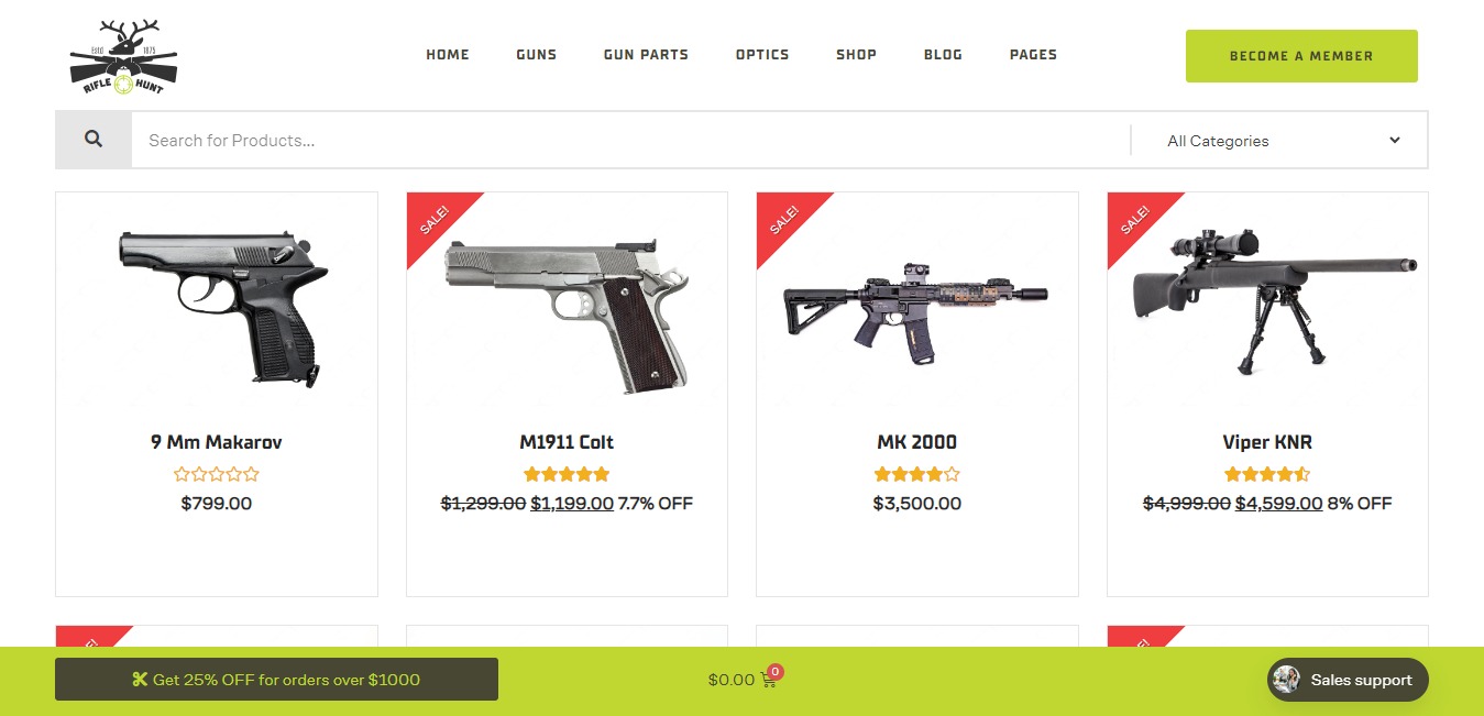 Rifle Hunt Gun Shop Woocommerce WordPress Theme