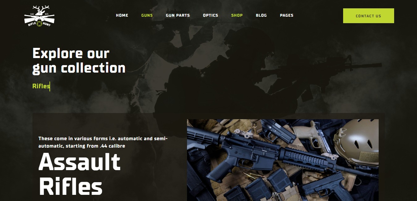 Rifle Hunt Gun Shop Woocommerce WordPress Theme