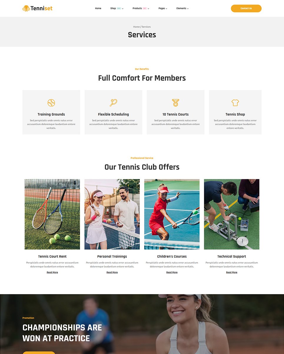 Tenniset - Tennis Club Elementor WordPress Responsive Theme