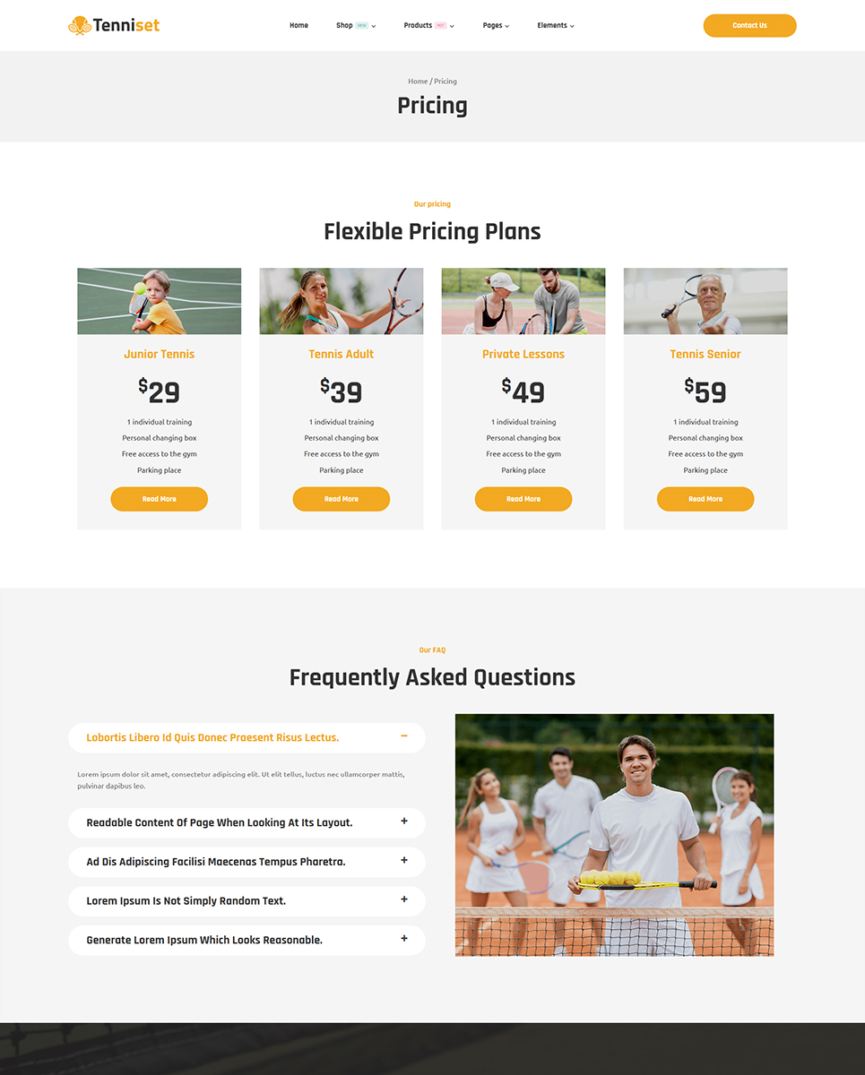 Tenniset - Tennis Club Elementor WordPress Responsive Theme
