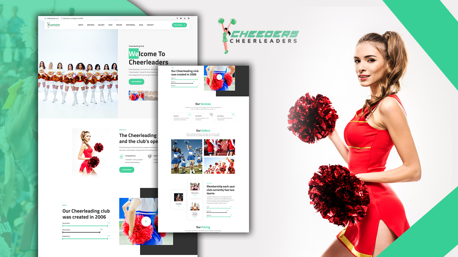 Tomaar-Cheeders Cheerleading Team Landing Page WordPress Theme