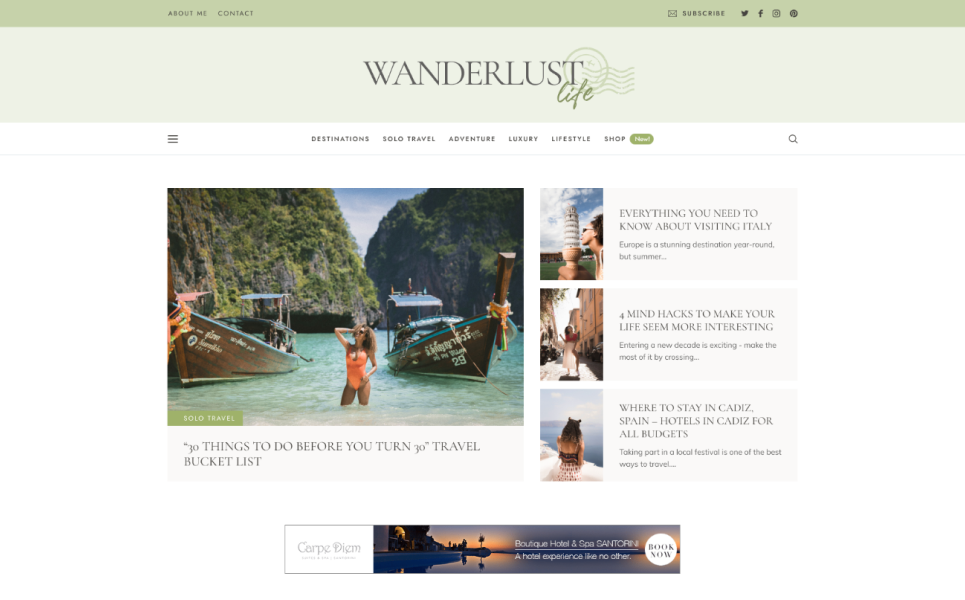 Wanderlust Life - Nomad and Travel Blog WordPress Theme