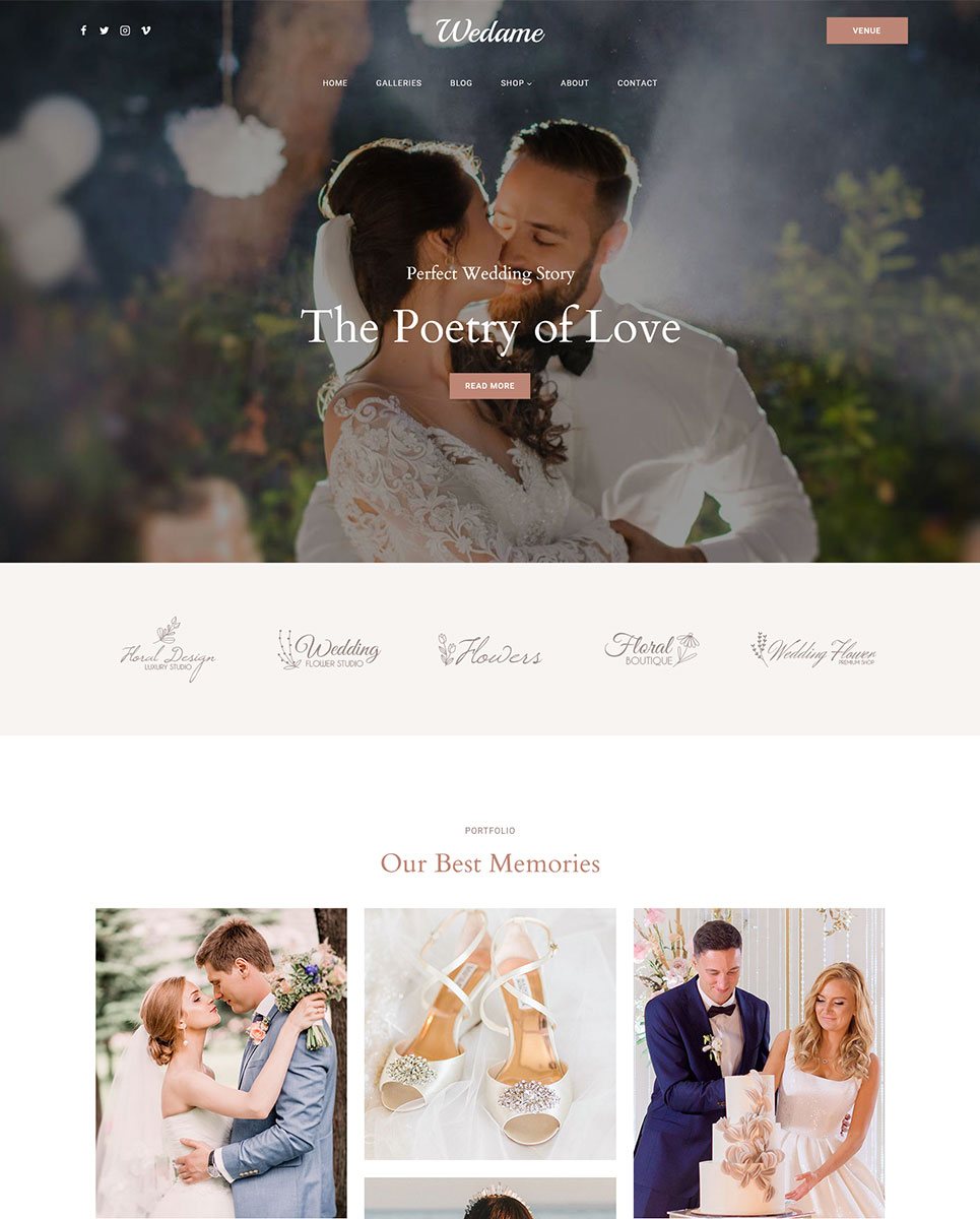 Wedame - Elegant Wedding and Event Planner Elementor WordPress Responsive Theme