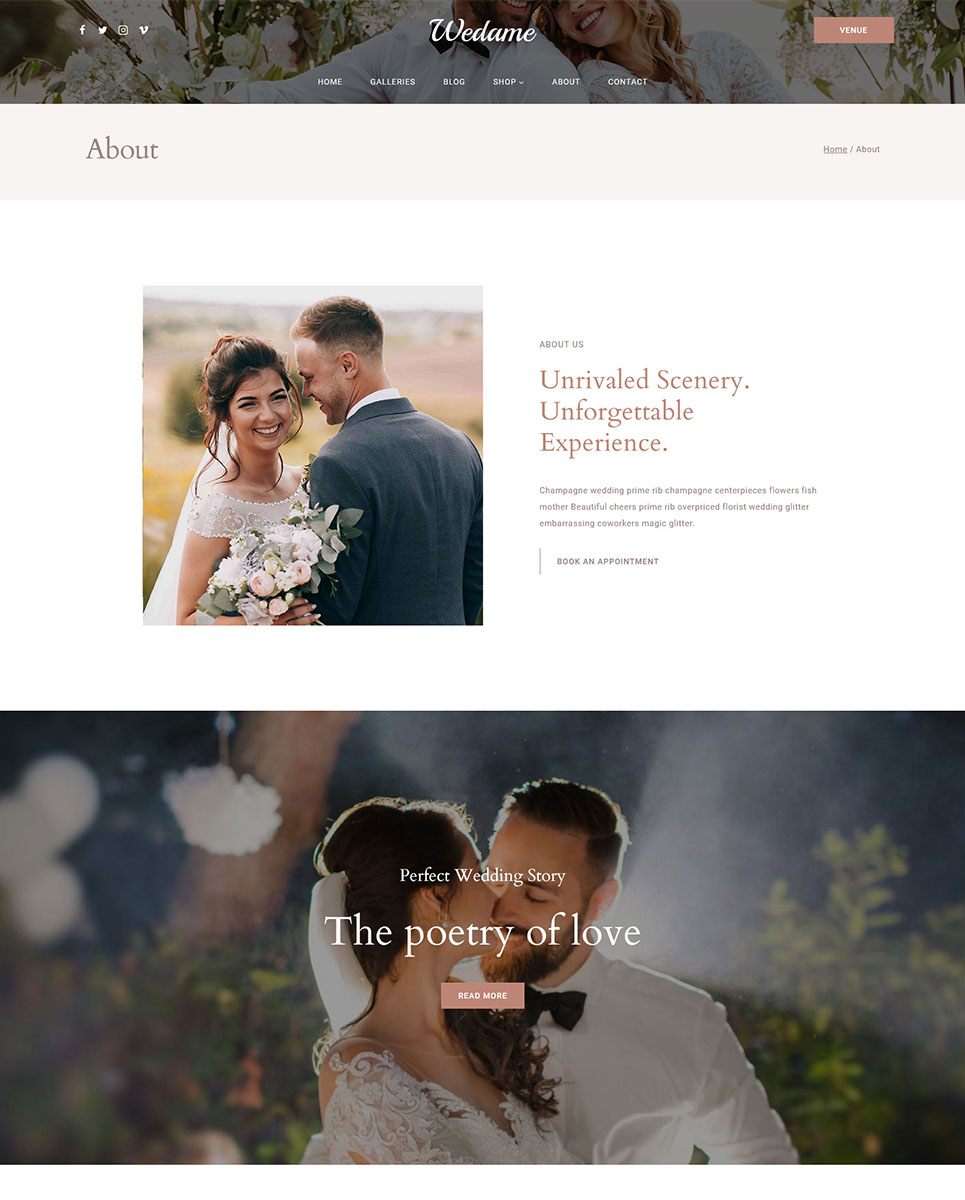Wedame - Elegant Wedding and Event Planner Elementor WordPress Responsive Theme